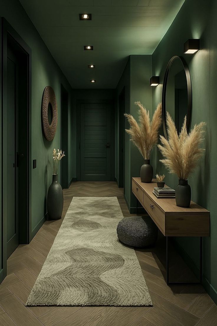 Dark green hallway interior painting by High Standard Decorating West Yorkshire
